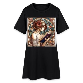 Jugendstil Frau Buch Bücher Lesen Geschenk - Frauen T-Shirt-Kleid - Schwarz - Vorne