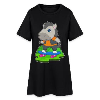 Pferd Skater Skateboard - Frauen T-Shirt-Kleid - Schwarz - Vorne