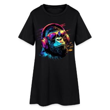 DJ Monkey Casque Lunettes de soleil Musique Fête Monkey - Robe T-shirt Femme - noir - Devant