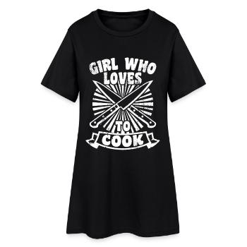 Fille qui aime cuisiner - Robe T-shirt Femme - noir - Devant