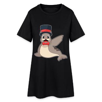 Phoque marié chapeau haut de forme mariage - Robe T-shirt Femme - noir - Devant