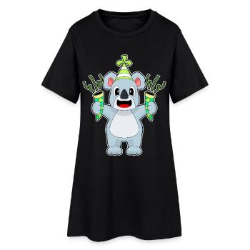 Chapeau de fête d’anniversaire Koala - Robe T-shirt Femme - noir - Devant