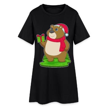 Chapeau de Noël Ours Noël - Robe T-shirt Femme - noir - Devant