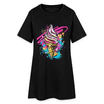 Eistüte Farbkleckse - Frauen T-Shirt-Kleid - Schwarz - Vorne