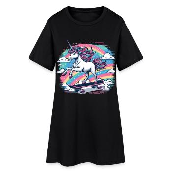 Regenbogen Einhorn Skateboard - Frauen T-Shirt-Kleid - Schwarz - Vorne