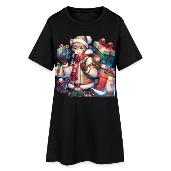 Conception de cadeau manga d’hiver pour Noël - Robe T-shirt Femme - noir - Devant