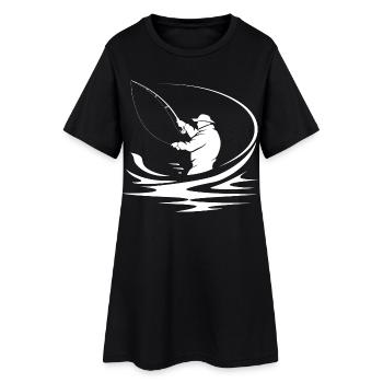 Dessin de pêcheur - Robe T-shirt Femme - noir - Devant