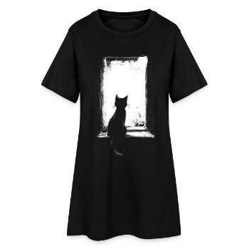 Chat jetant un coup d’œil par la fenêtre chat propriétaire grunge - Robe T-shirt Femme - noir - Devant