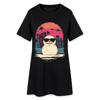 Schneemann Retro Synthwave Retrowave Geschenk - Frauen T-Shirt-Kleid - Schwarz - Vorne