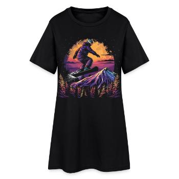 Graphique rétro snowboarder - Robe T-shirt Femme - noir - Devant