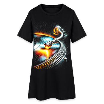 Abstract Turntable and Vinyl Vortex Design - Women’s T-Shirt Dress - black - Front