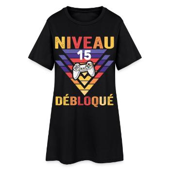 Level 15 Freigeschaltetes Geschenk 15 Jahre Gamer Geek Lustig - Frauen T-Shirt-Kleid - Schwarz - Vorne