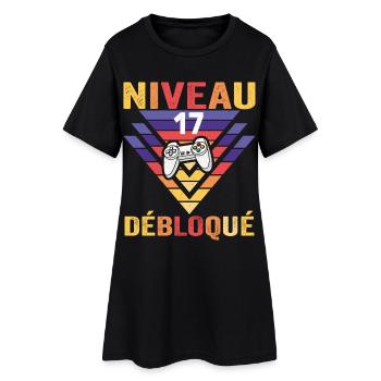 Niveau 17 Débloqué Cadeau 17 Ans Gamer Geek Drôle - Robe T-shirt Femme - noir - Devant
