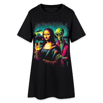 Alien et Mona Lisa – Design de la Renaissance cosmique - Robe T-shirt Femme - noir - Devant