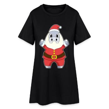 Hippopotame Noël Père Noël - Robe T-shirt Femme - noir - Devant