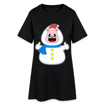 Cochon Noël Bonhomme de neige - Robe T-shirt Femme - noir - Devant
