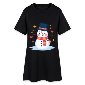 Süßer Schneemann mit Zylinder Festliche Weihnachtsstimmung - Frauen T-Shirt-Kleid - Schwarz - Vorne