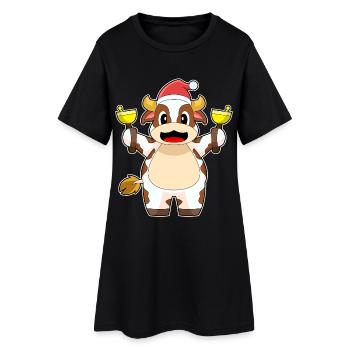 Cloches de Noël Vache Noël - Robe T-shirt Femme - noir - Devant