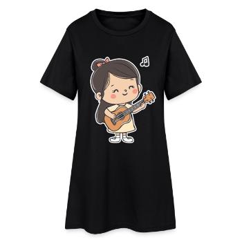 Ukulele Girl Grafik - Frauen T-Shirt-Kleid - Schwarz - Vorne