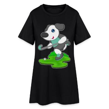 Hockey sur gazon avec chien, bâton de hockey sur gazon - Robe T-shirt Femme - noir - Devant