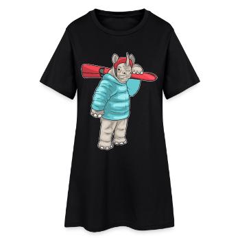 Rhinocéros Skieur Ski Sports d’hiver - Robe T-shirt Femme - noir - Devant