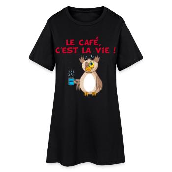 Hibou et café - Robe T-shirt Femme - noir - Devant