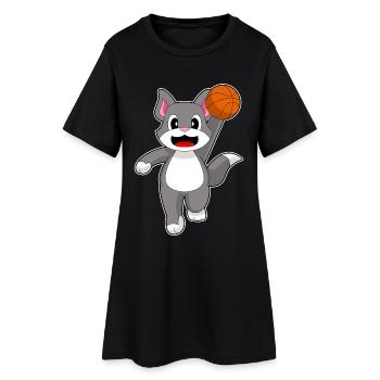 Chat Basketteur Basketteur - Robe T-shirt Femme - noir - Devant