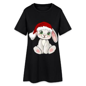 Süßer Hase mit Santa Mütze Weihnachtsmütze - Frauen T-Shirt-Kleid - Schwarz - Vorne