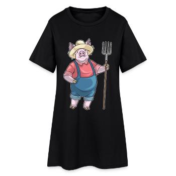 Ferme Pitchfork Éleveur de porcs - Robe T-shirt Femme - noir - Devant