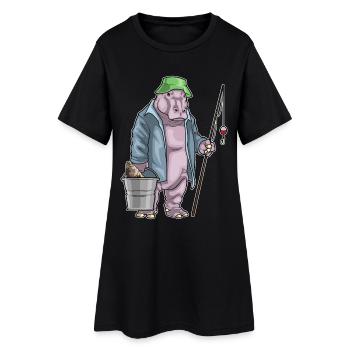 Pêche à la canne à pêche hippopotame Angler - Robe T-shirt Femme - noir - Devant