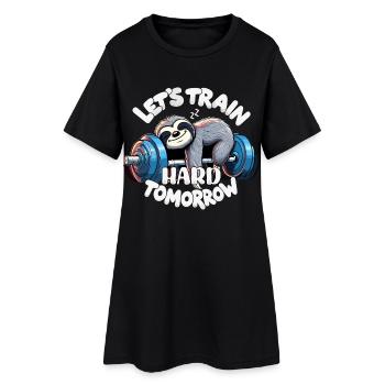Morgen trainieren Faultier witzig Gym Geschenk - Frauen T-Shirt-Kleid - Schwarz - Vorne