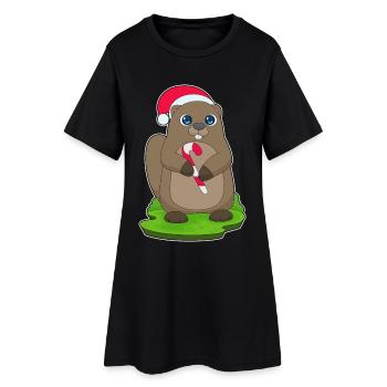 Beaver Christmas Candy Cane - Women’s T-Shirt Dress - black - Front