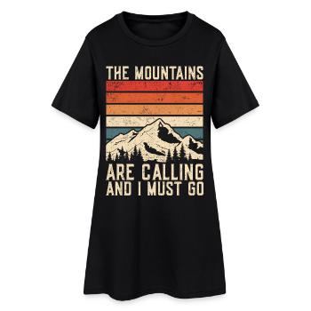 The Mountains Are Calling Wandern Berge Retro - Frauen T-Shirt-Kleid - Schwarz - Vorne