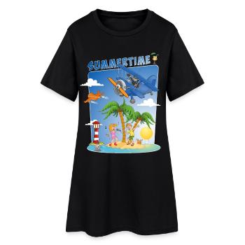 soleil, mer, plage, platane, palmiers, île - Robe T-shirt Femme - noir - Devant