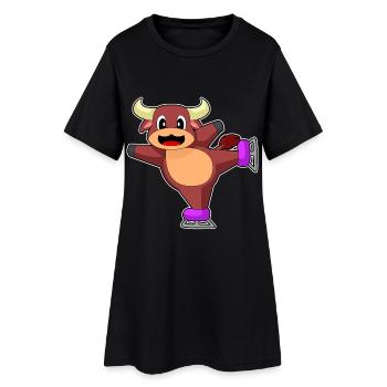 Stier Eislaufen Schlittschuhe - Frauen T-Shirt-Kleid - Schwarz - Vorne