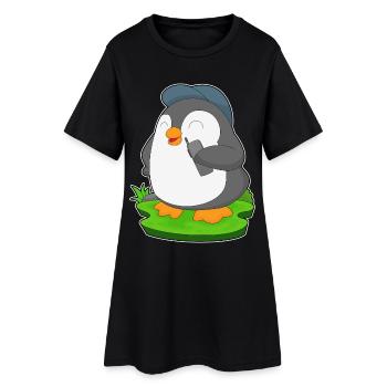 Pinguin Mikrofon - Frauen T-Shirt-Kleid - Schwarz - Vorne