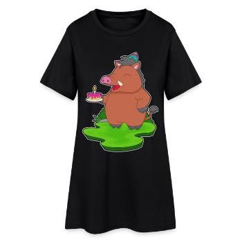 Wild Boar Birthday Cake - Women’s T-Shirt Dress - black - Front