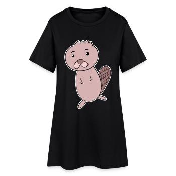 Biber Tier - Frauen T-Shirt-Kleid - Schwarz - Vorne