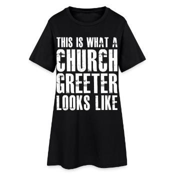 Voici à quoi ressemble un préposé à l’accueil d’une église - Robe T-shirt Femme - noir - Devant