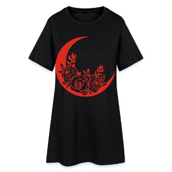 Lune fleurie rouge - Robe T-shirt Femme - noir - Devant