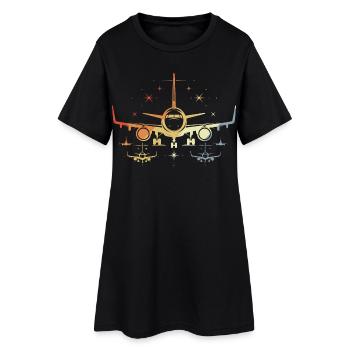 Avions Graphique Rétro - Robe T-shirt Femme - noir - Devant