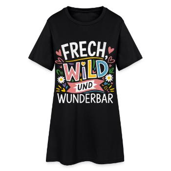 Frech Wild und Wunderbar – kunterbunte Motive - Frauen T-Shirt-Kleid - Schwarz - Vorne