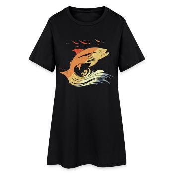 Dessin de poisson style rétro - Robe T-shirt Femme - noir - Devant