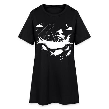 Angeln Comic Look - Frauen T-Shirt-Kleid - Schwarz - Vorne