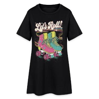 Let's Roll Buntes Retro-Rollschuh-Design - Frauen T-Shirt-Kleid - Schwarz - Vorne