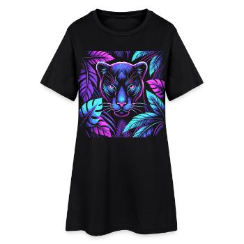 Panthère vive avec motif de feuilles tropicales - Robe T-shirt Femme - noir - Devant