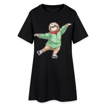 Faultier Eislaufen Schlittschuhe - Frauen T-Shirt-Kleid - Schwarz - Vorne