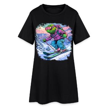 Caméléon Skieur / Skieur Caméléon - Robe T-shirt Femme - noir - Devant