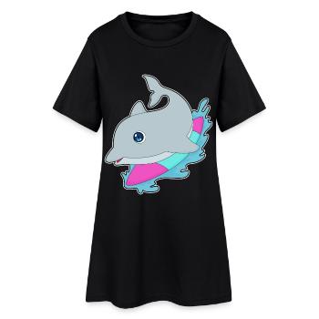 Delfin Surfen Surfbrett Sommer - Frauen T-Shirt-Kleid - Schwarz - Vorne