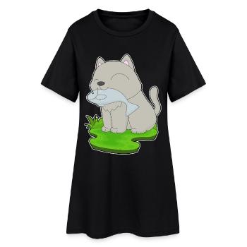 Pêche au chat pêcheur - Robe T-shirt Femme - noir - Devant
